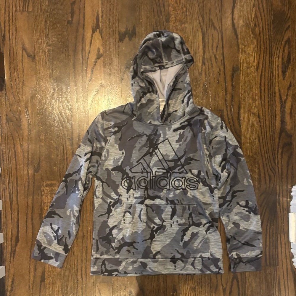 Adidas Kids Hoodie - Black and Gray Camouflage